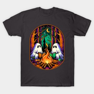 Vintage ghost book reading camping gothic halloween teachers T-Shirt